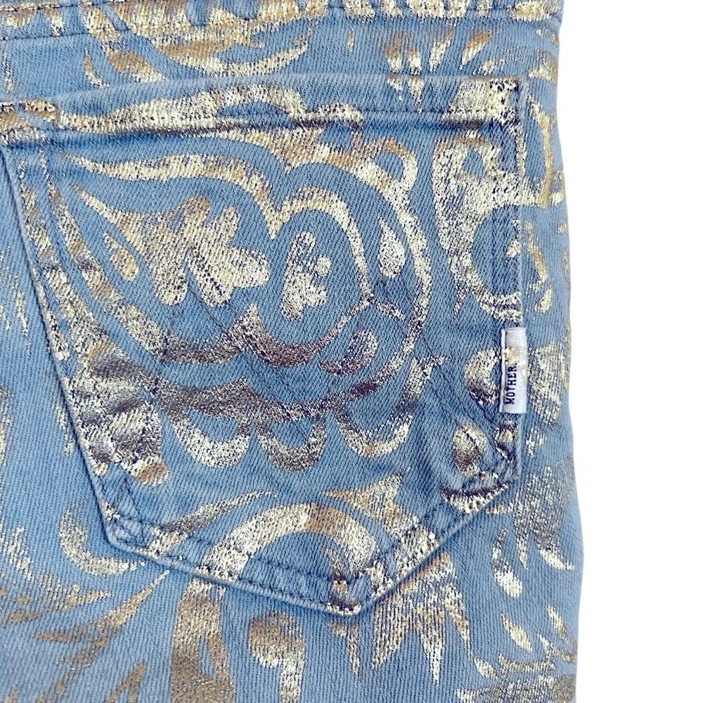 Mother The Looker Gold Rush Baby Gold Stencil  Light Blue Jean Women’s size 26 - Picture 6 of 15